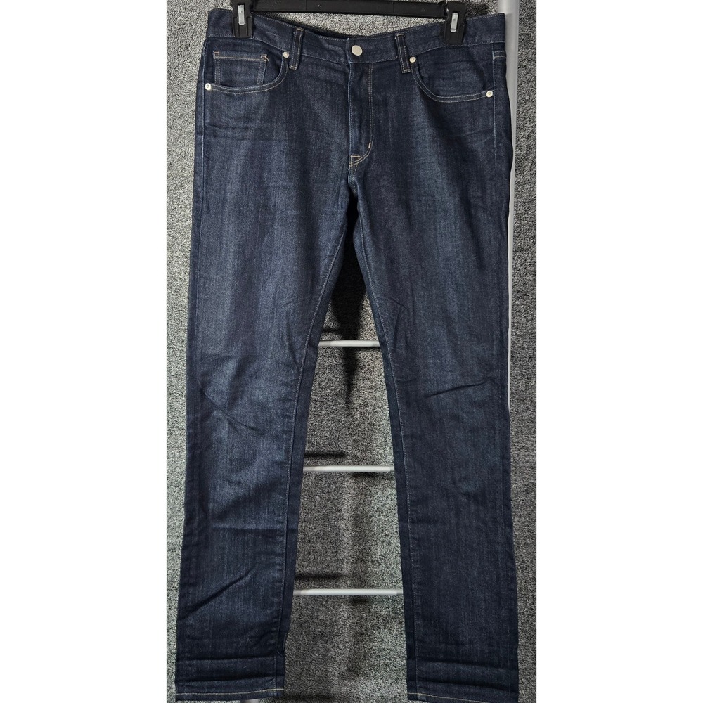 Uniqlo Mens 33x32 Skinny Tapered Jeans Indigo Japanese Kaihara Fabric Low Rise